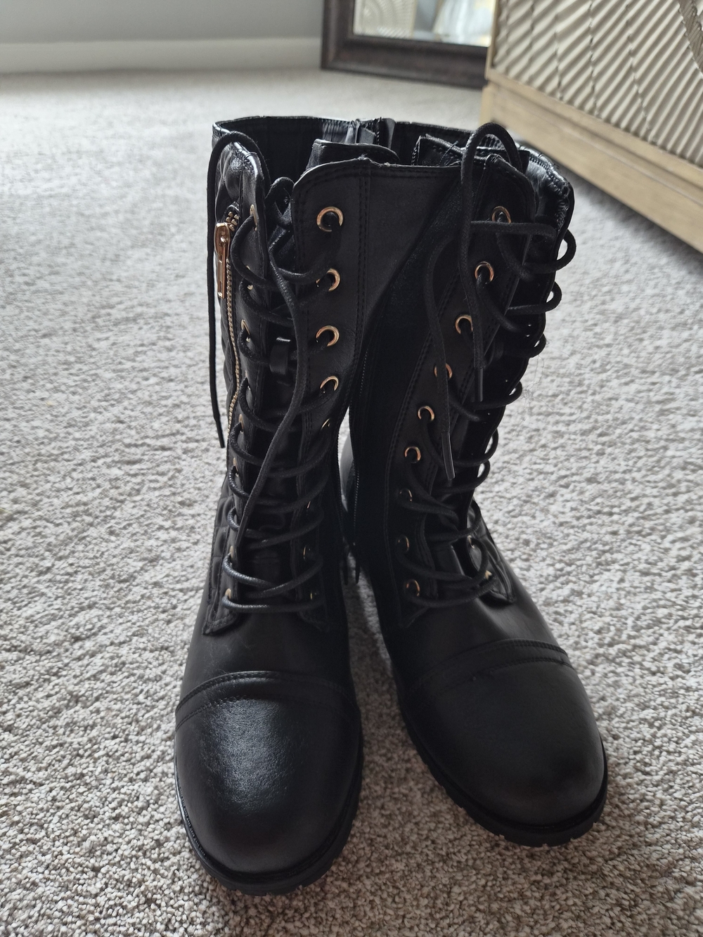 Women's Black Lace-Up Combat Boots
